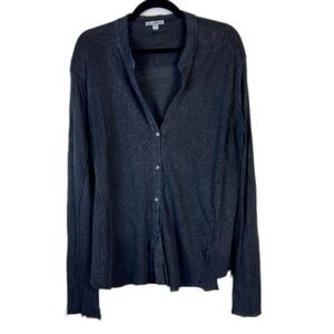 James Perse Standard Black Long Sleeve Button Down Knit Cardigan Shirt Men's XL